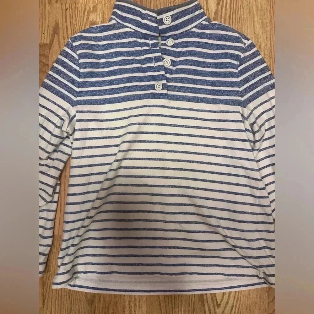 Blue And White Stripped Talbots Pull Over Button‎ Up Sweater Size Large